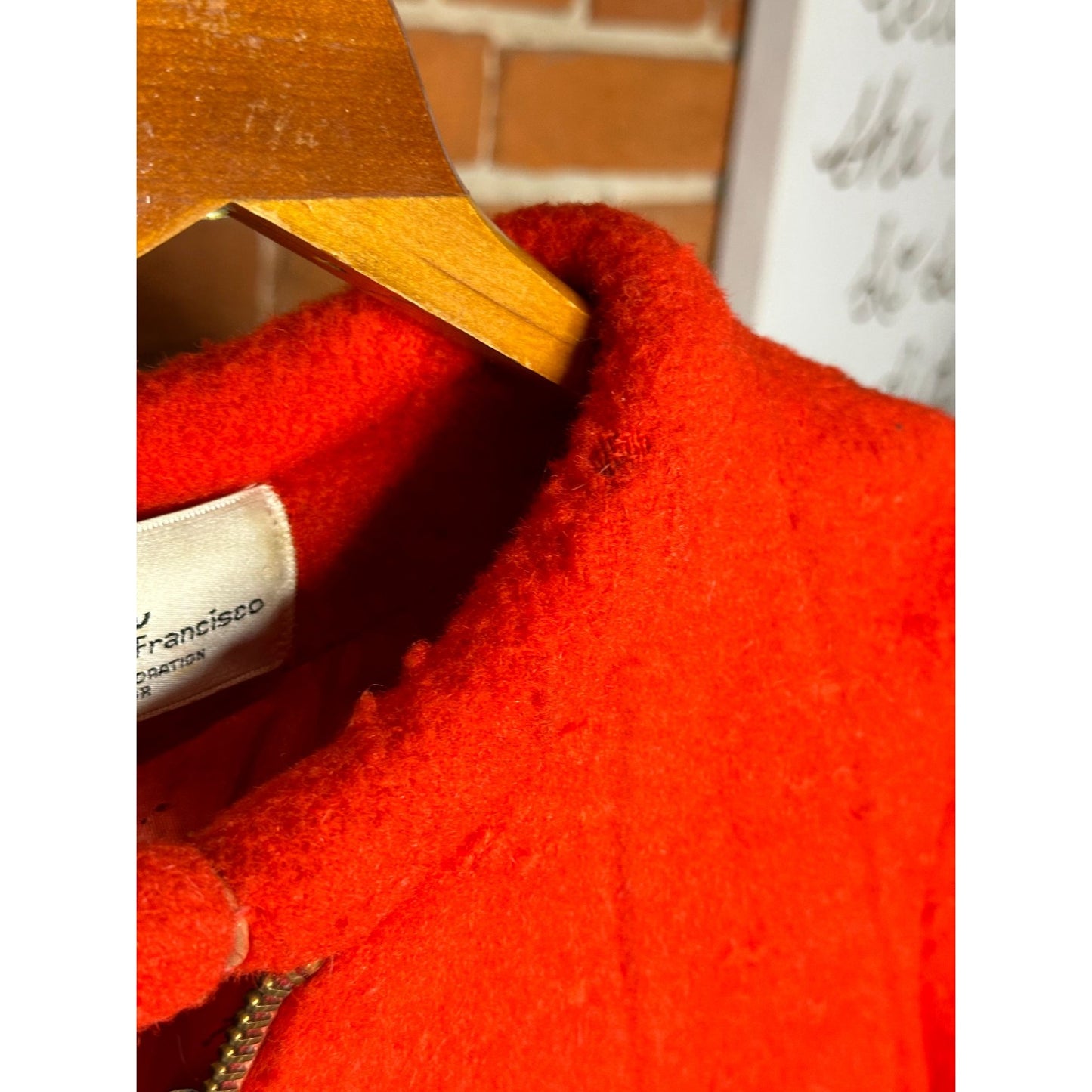 Vintage Lilli Ann Red Orange Wool A-Line Coat With Full-Length Zipper & Ring Pull