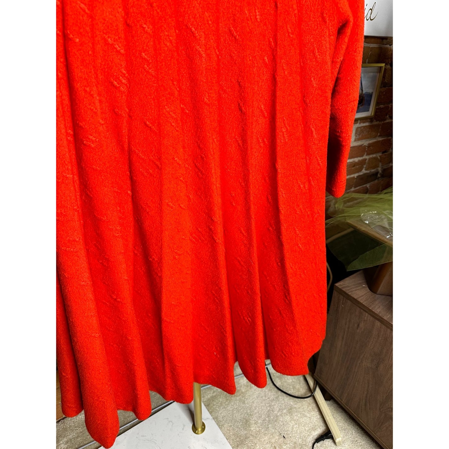 Vintage Lilli Ann Red Orange Wool A-Line Coat With Full-Length Zipper & Ring Pull