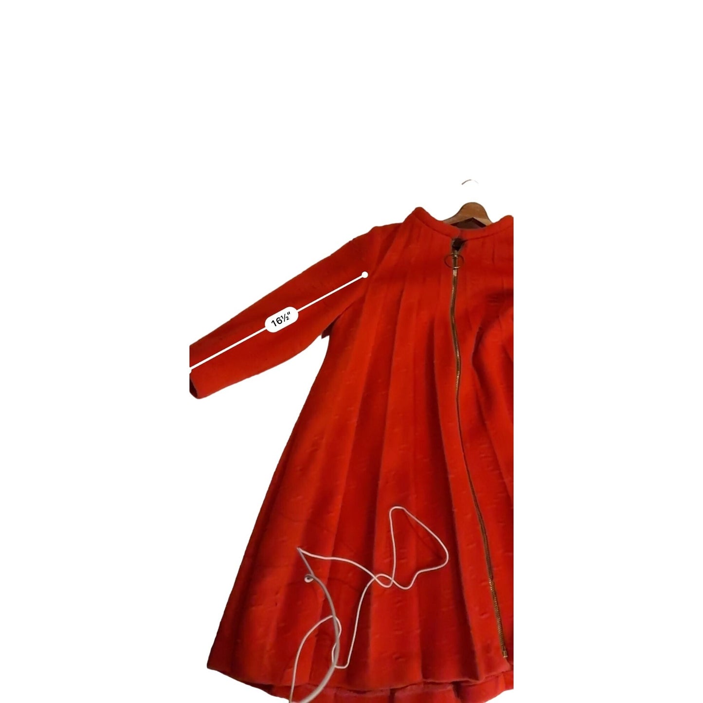 Vintage Lilli Ann Red Orange Wool A-Line Coat With Full-Length Zipper & Ring Pull