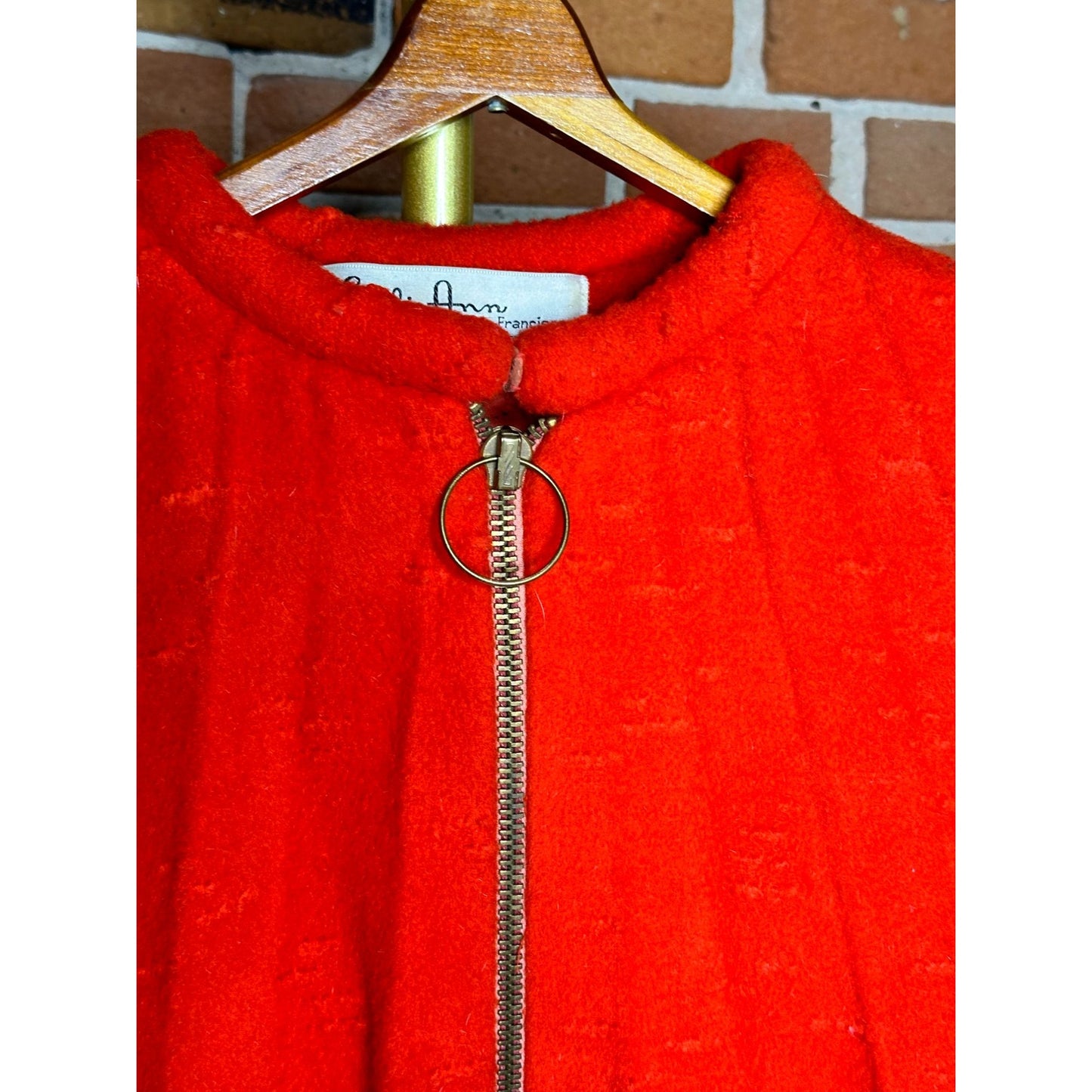 Vintage Lilli Ann Red Orange Wool A-Line Coat With Full-Length Zipper & Ring Pull