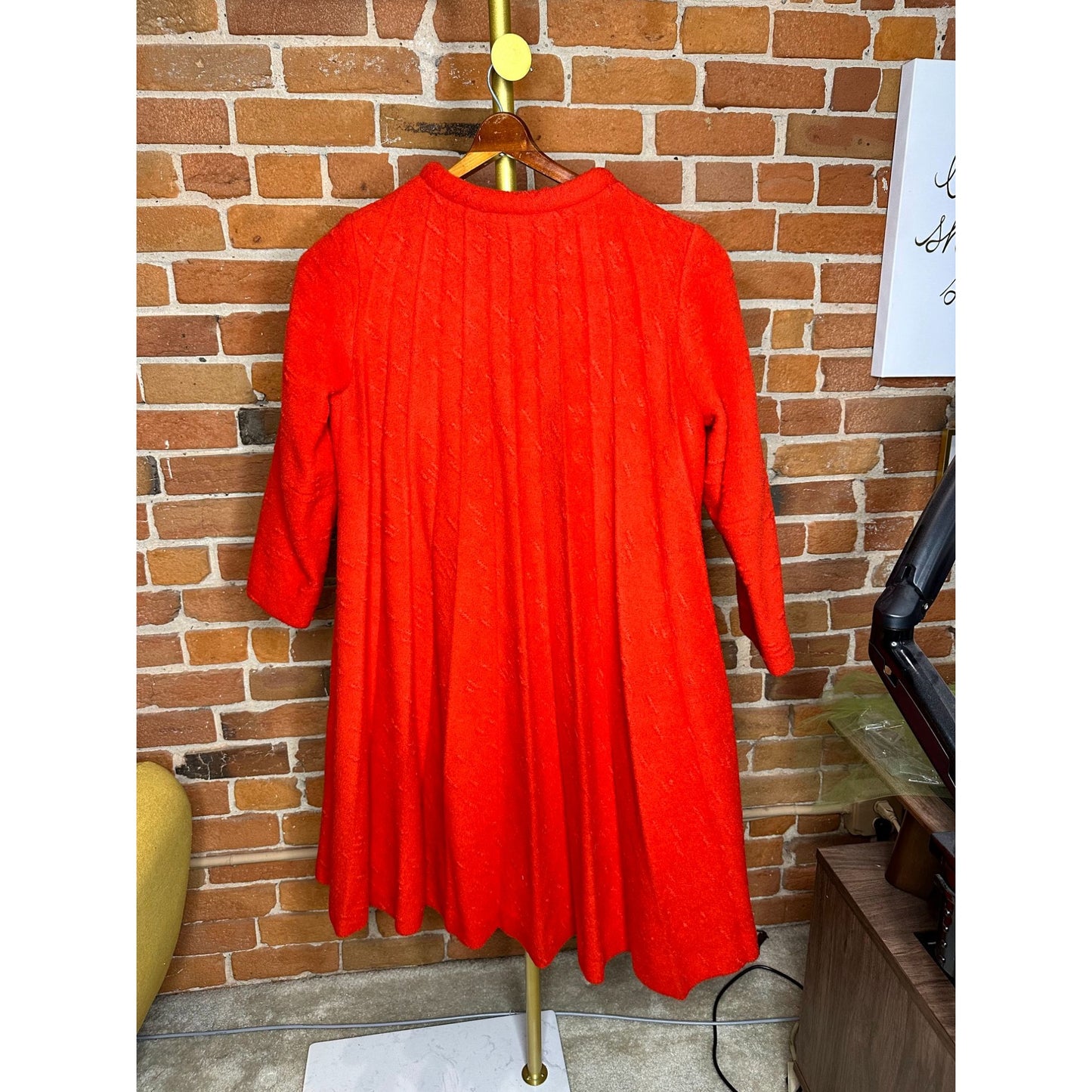 Vintage Lilli Ann Red Orange Wool A-Line Coat With Full-Length Zipper & Ring Pull