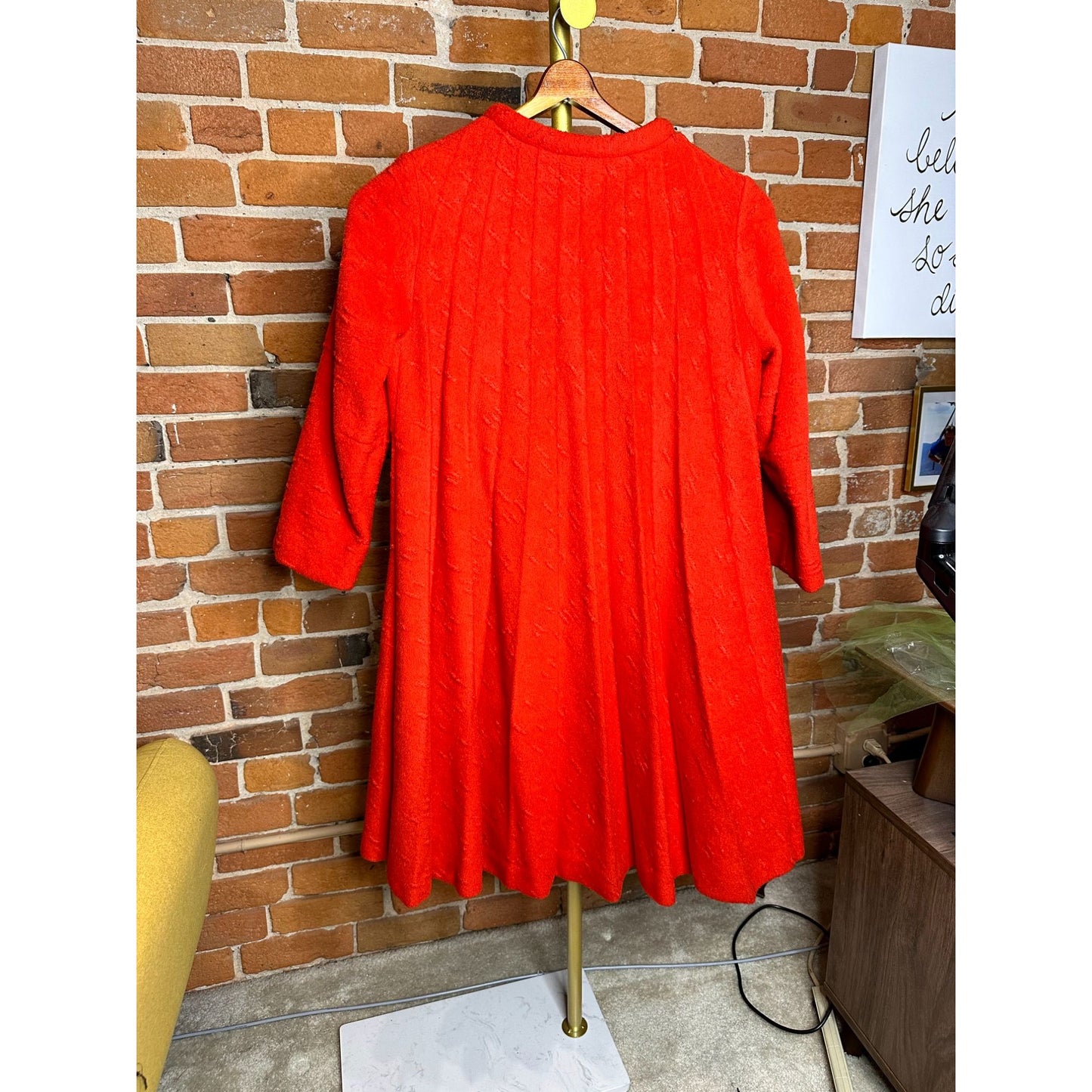 Vintage Lilli Ann Red Orange Wool A-Line Coat With Full-Length Zipper & Ring Pull