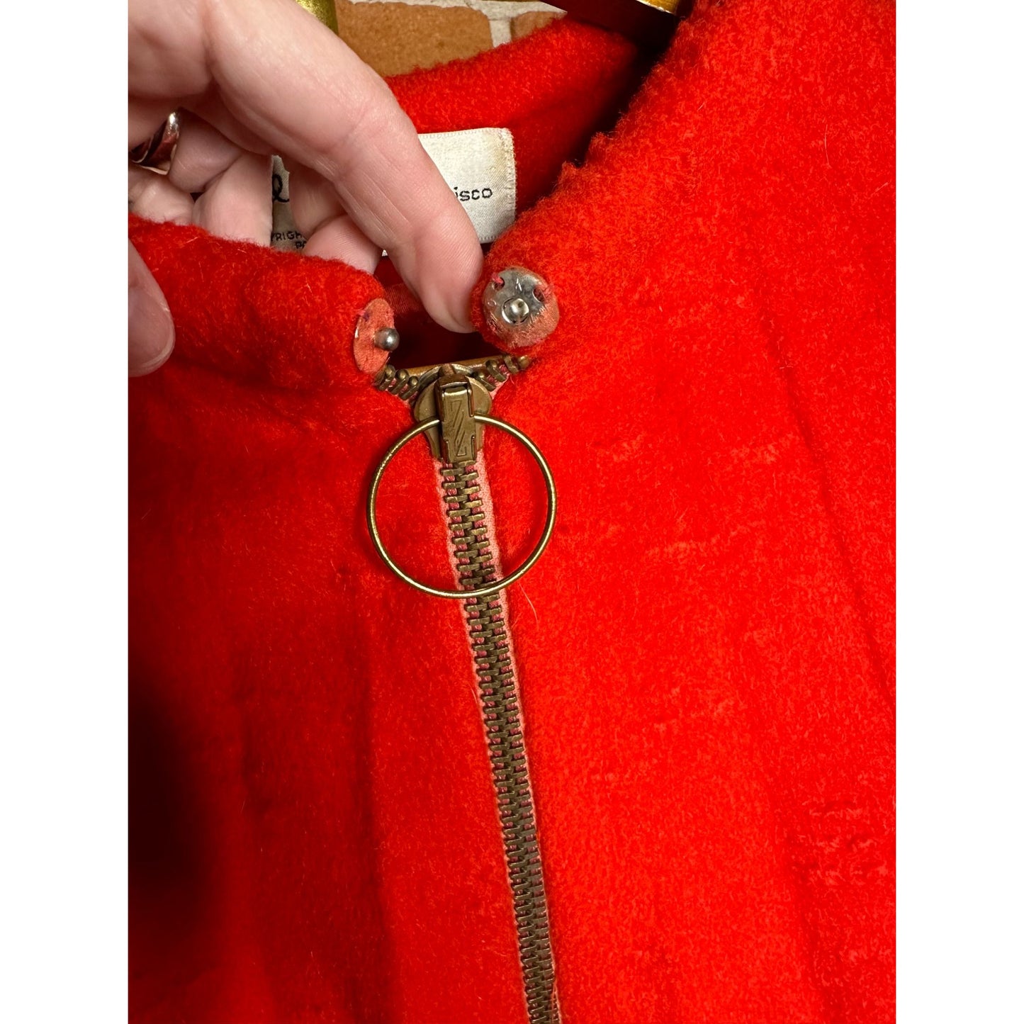 Vintage Lilli Ann Red Orange Wool A-Line Coat With Full-Length Zipper & Ring Pull