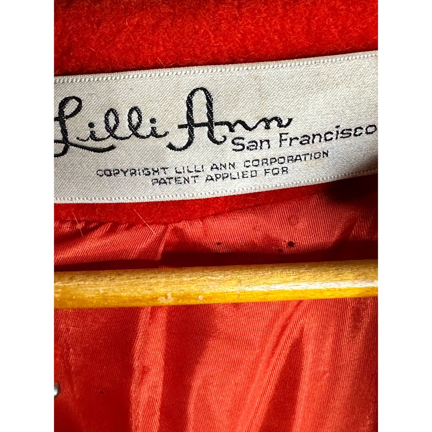 Vintage Lilli Ann Red Orange Wool A-Line Coat With Full-Length Zipper & Ring Pull