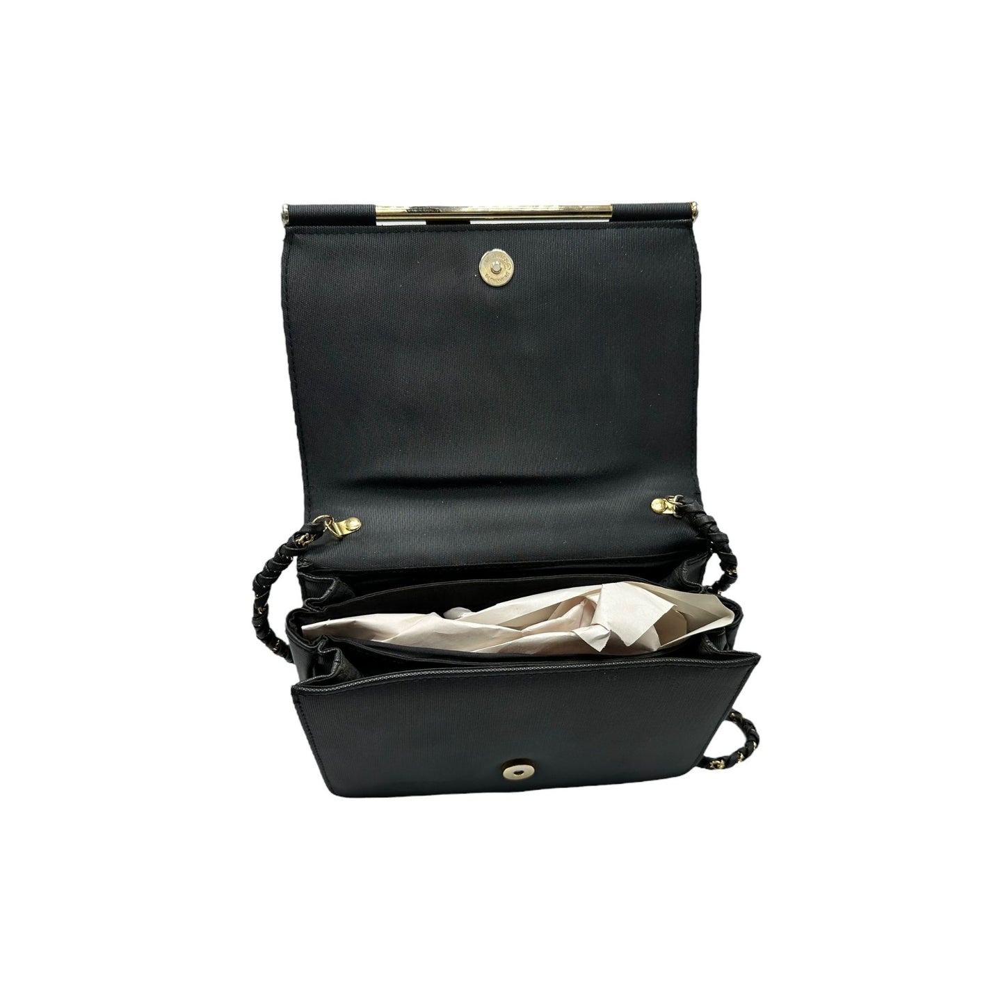 Vintage Womens Jaguar Gold Metal Shoulder Crossbody Purse Bag Black 9" x 6.5"