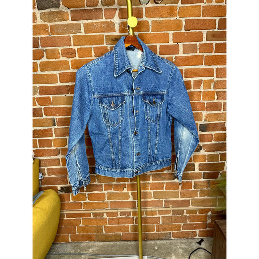 Sears Roebuck Western Wear Mens Trucker Jean Washed Denim Jacket Blue Rare