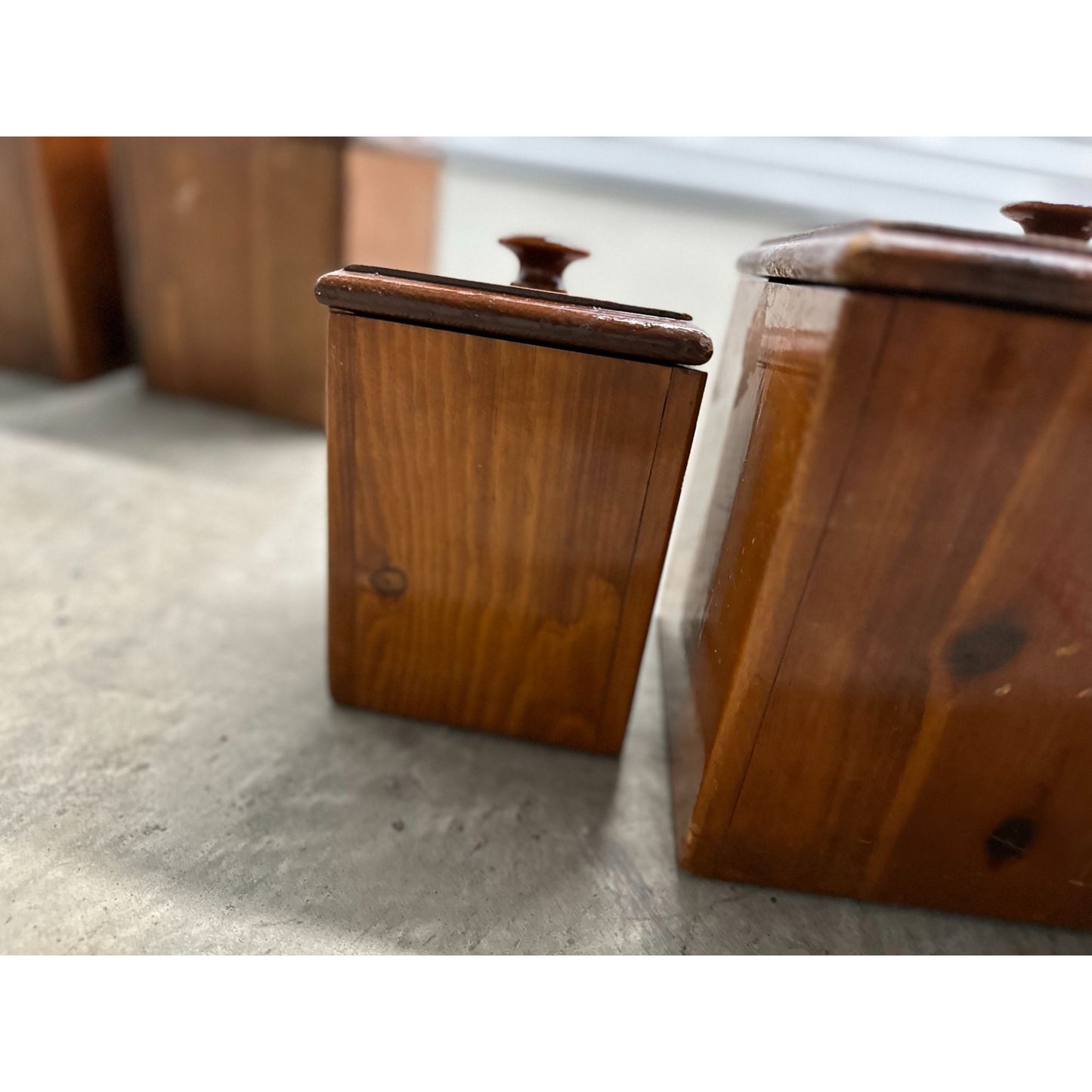 Vintage Wood Kitchen Canister Set & Bread Box Brown Collectible