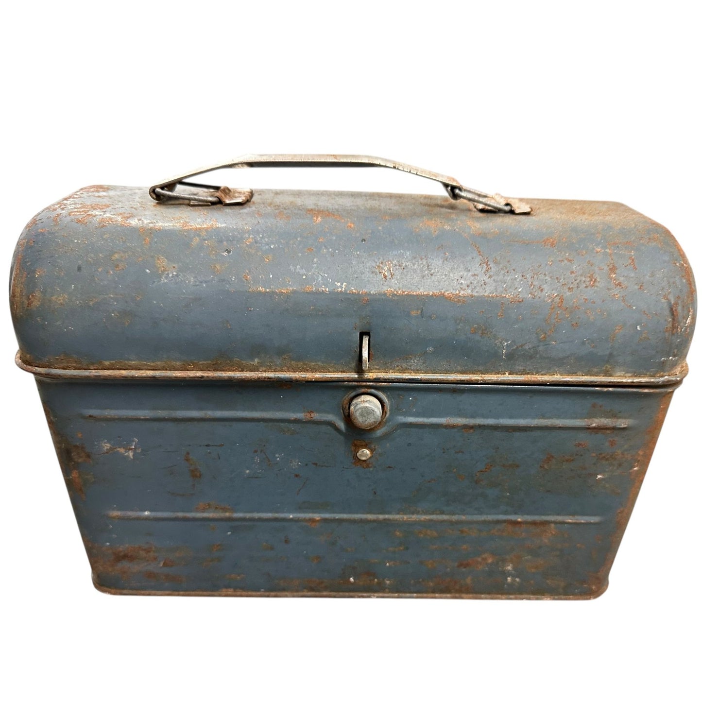 Vintage Antique Rusty Blue Metal Lunchbox With Handle & Latch