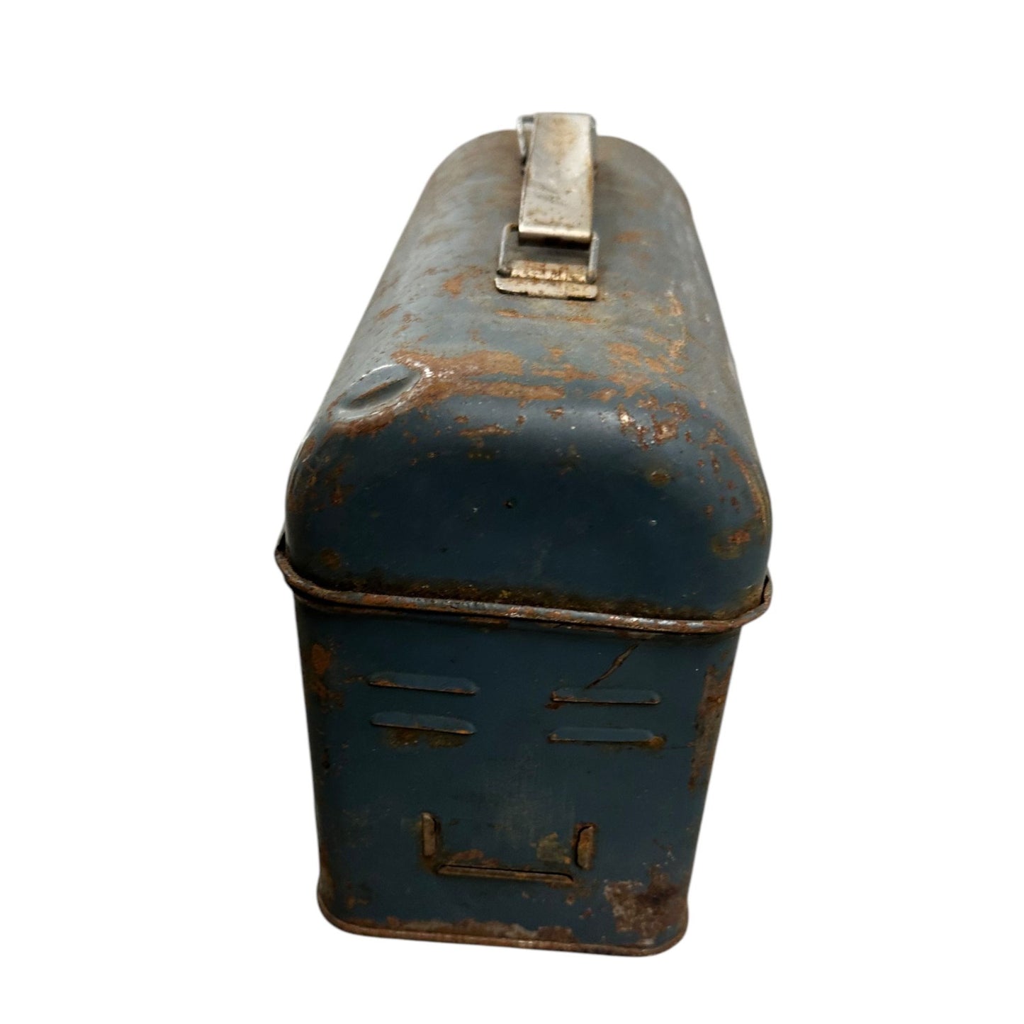 Vintage Antique Rusty Blue Metal Lunchbox With Handle & Latch