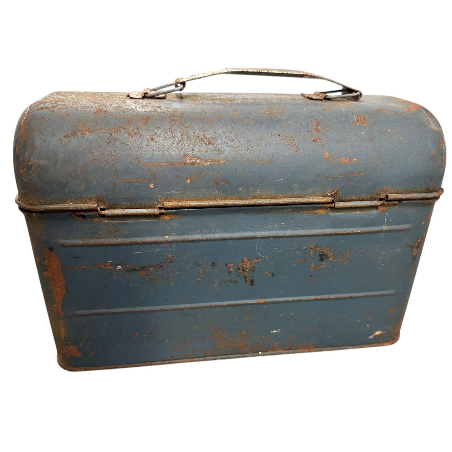 Vintage Antique Rusty Blue Metal Lunchbox With Handle & Latch