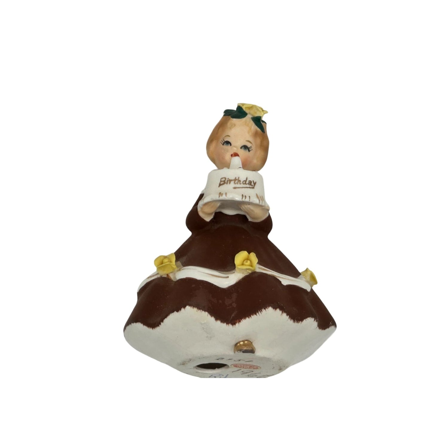 Vintage Shafford 1950 Happy Birthday Girl Cake Brown Dress 1950 Figurine Japan