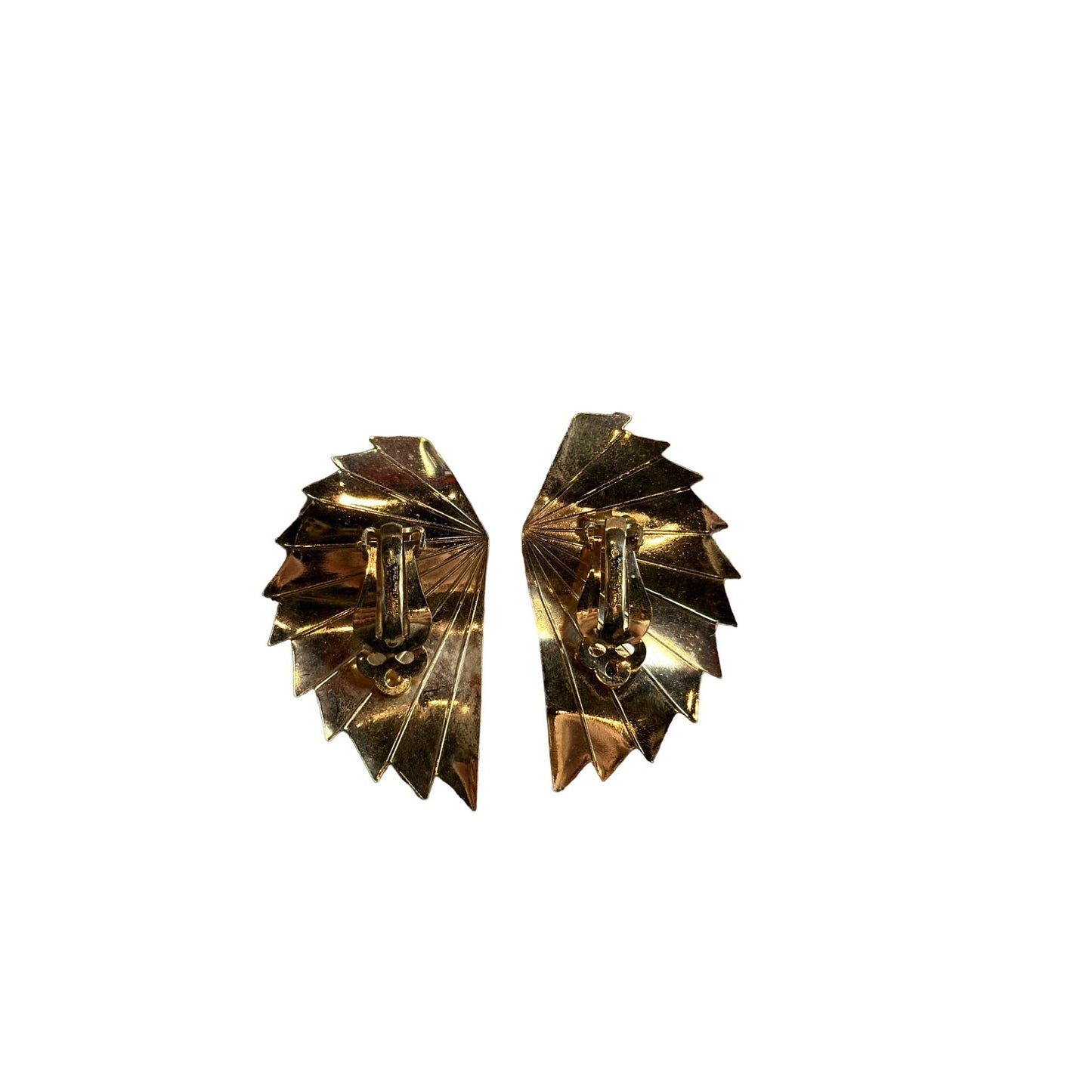 Vintage Womens Retro Style Fan-shaped Leaf Earrings Pleated Metal Studs