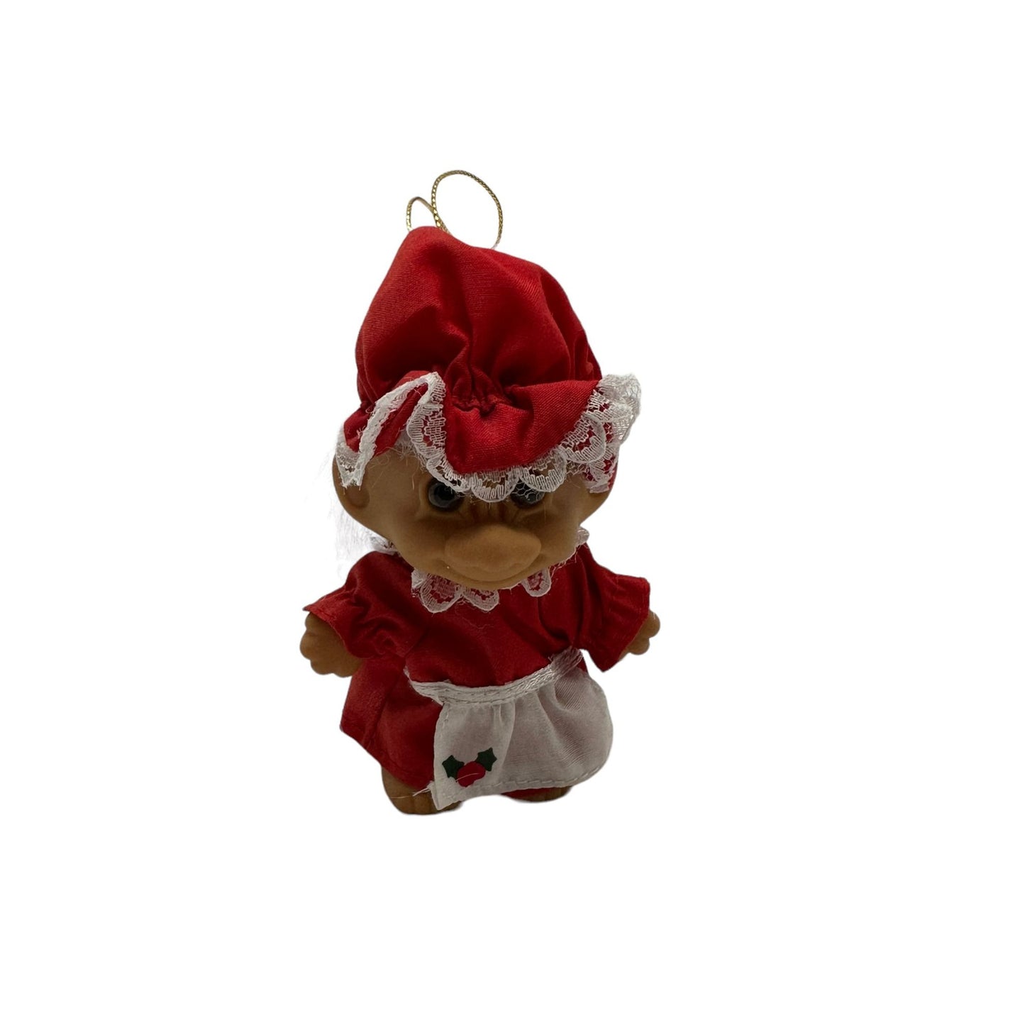 Vintage Russ Troll Mrs Claus Figure Christmas Ornament White Hair Red Dress