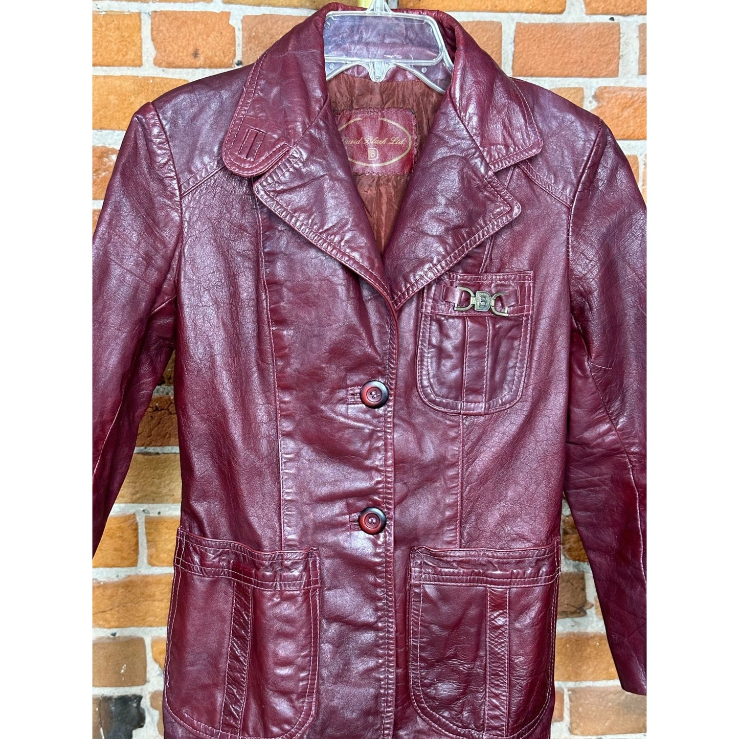 Vintage David Black Ltd Womens Leather Jacket Coat Burgundy Oxblood Red Rare XS