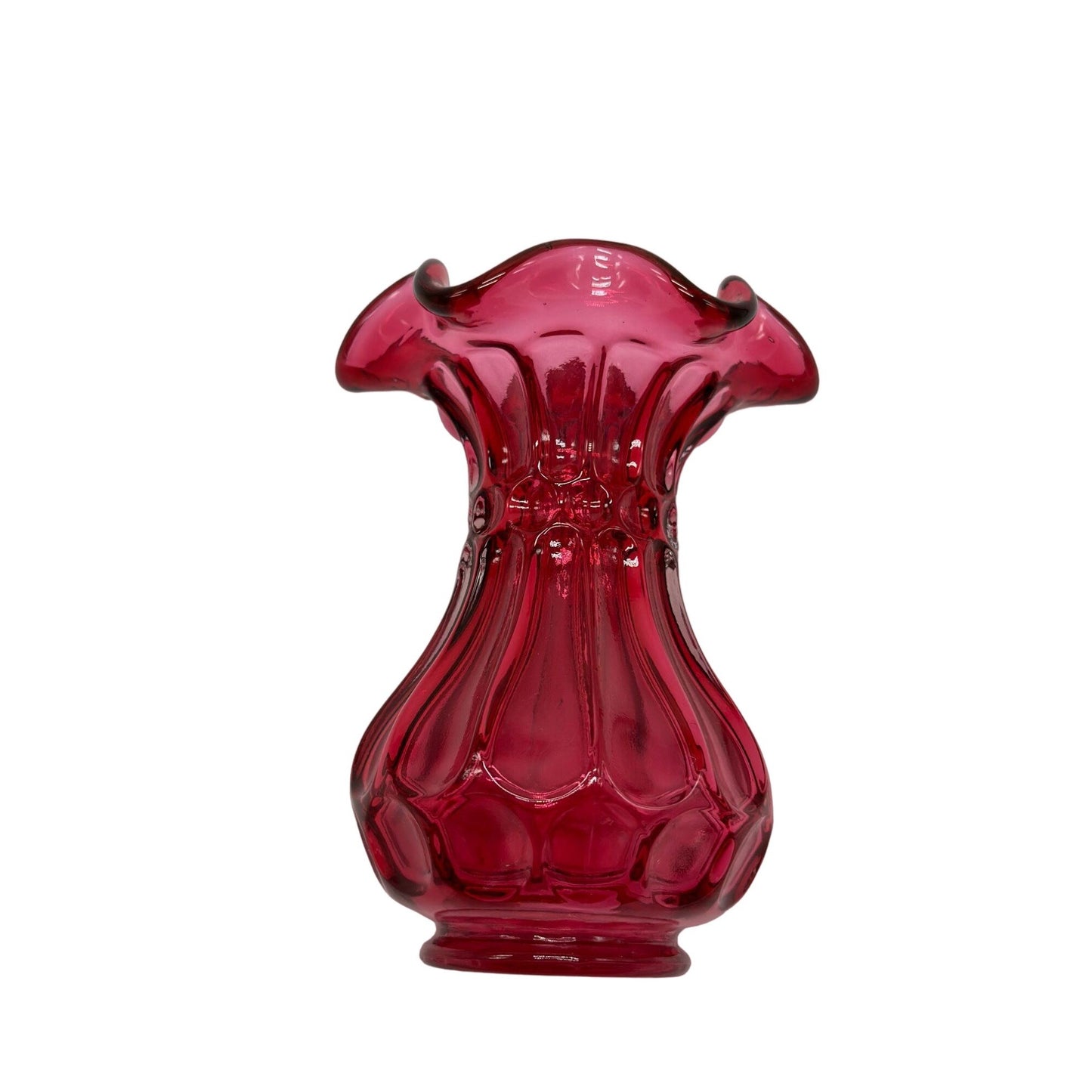 Vintage Fenton Vase Country Cranberry Dot Flute Glass Ruffled Trim 2"W x 5"Tall