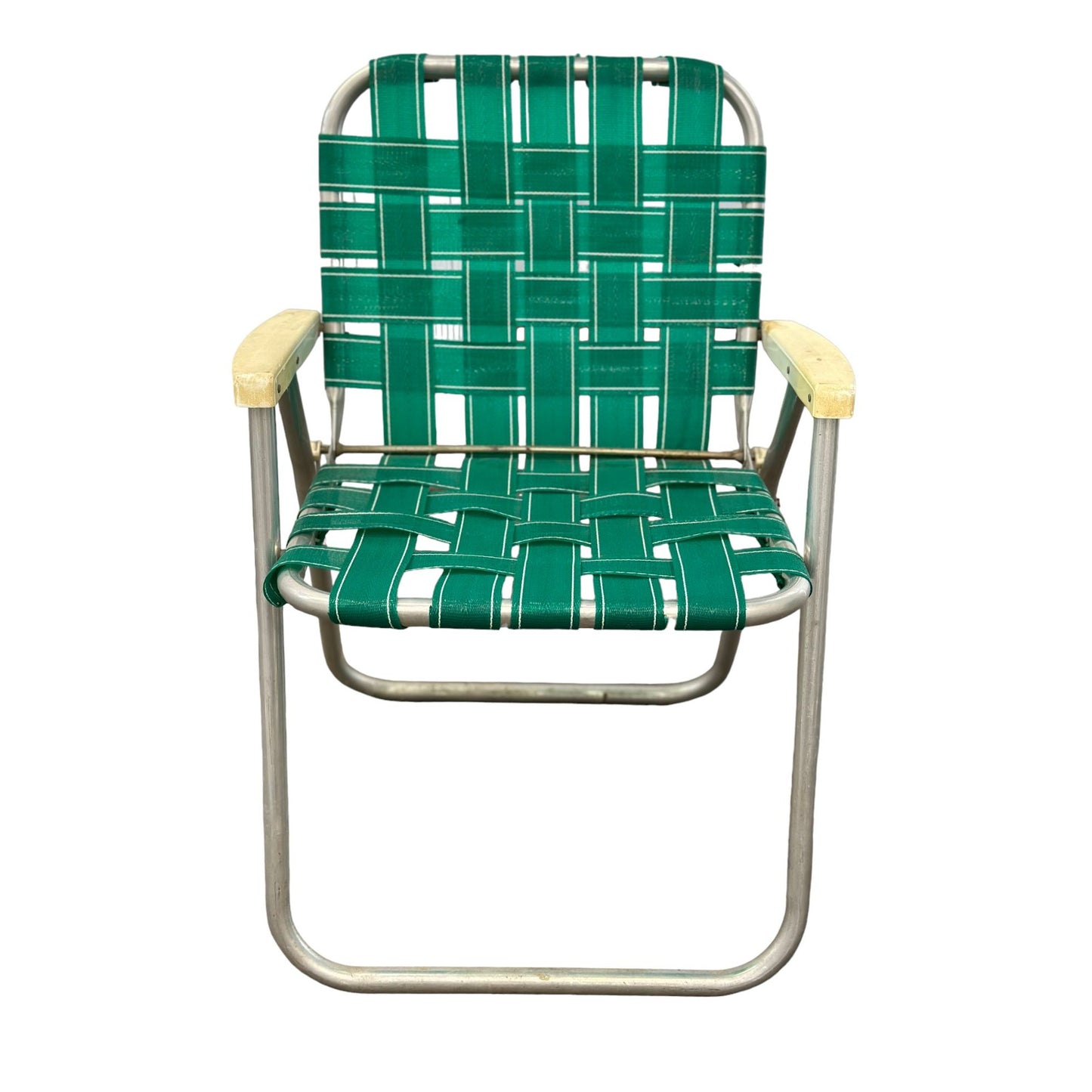 Vintage Webbed Aluminum Frame Folding Lawn Patio Chair Green Retro Rare