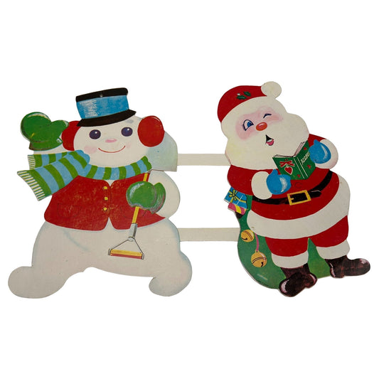 Vintage Snowman & Santa Die Cut Cardboard Christmas Decoration Holiday Decor