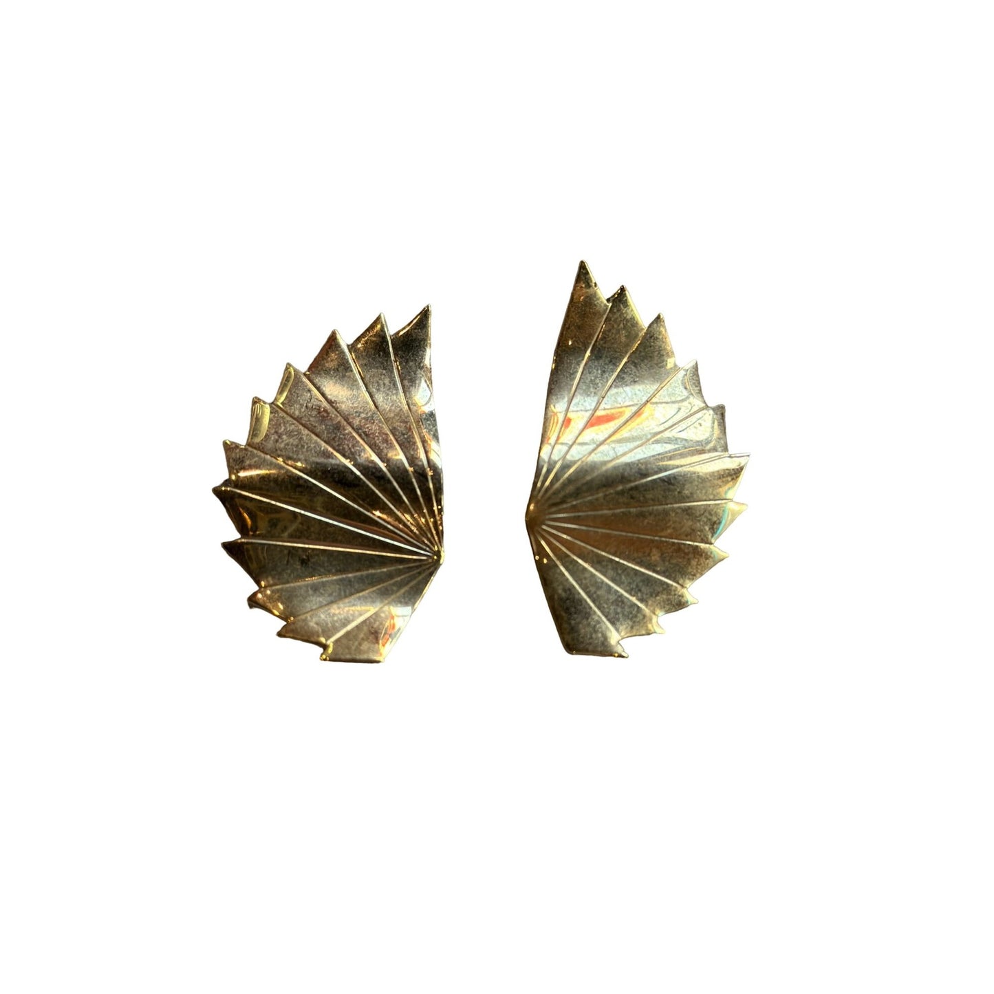 Vintage Womens Retro Style Fan-shaped Leaf Earrings Pleated Metal Studs