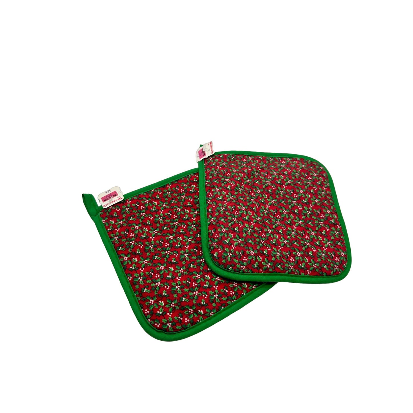 Vintage Woolworth's Christmas Potholders Set Green & Red New with Tag