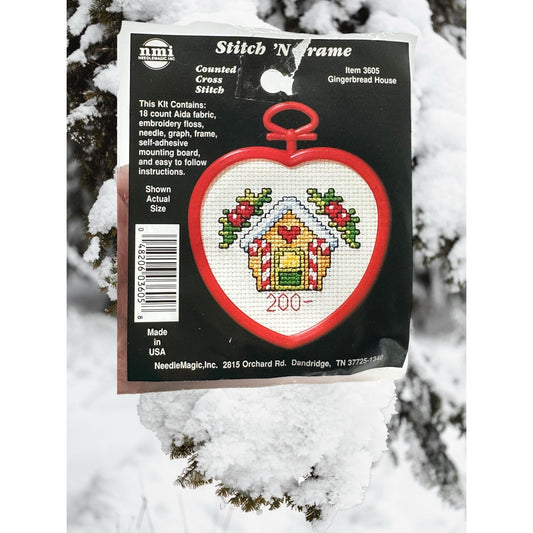 NMI Stitch N Frame Gingerbread House Counted Heart Cross Stitch Kit Ornament