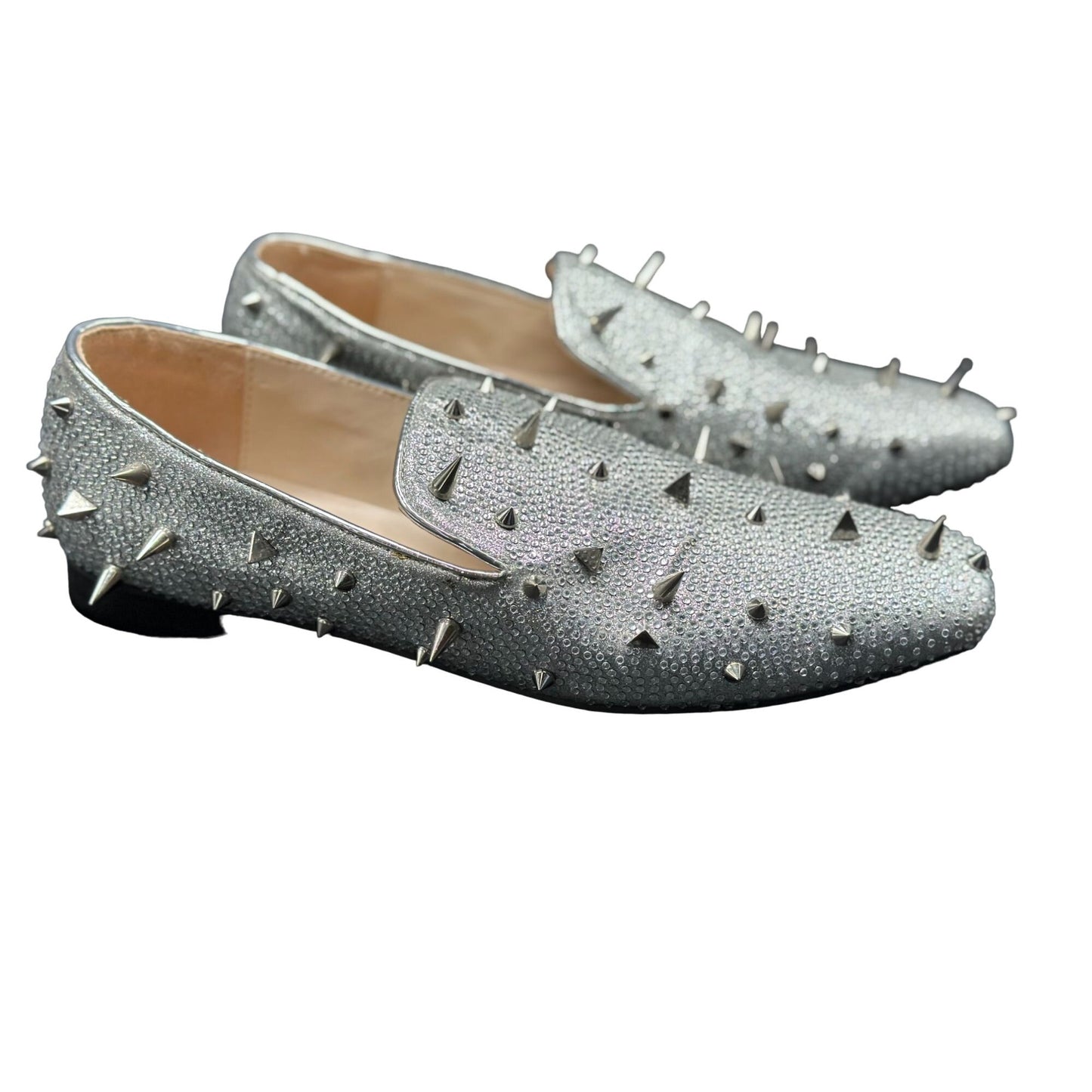 Christian Louboutin Mens Burma Potpourri Dandy Flat Loafers Silver Sz 46