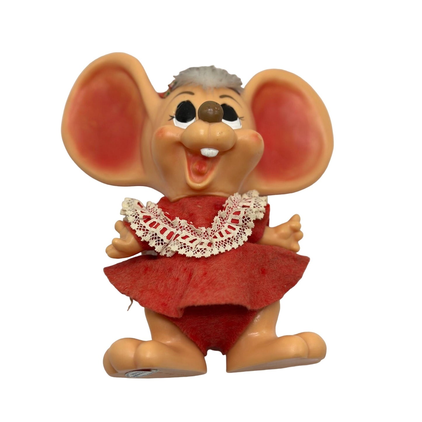 Vintage Roy Des of Fla Big Ear Mrs. Claus Plastic Mouse Bank Doll 9" T x 10" W