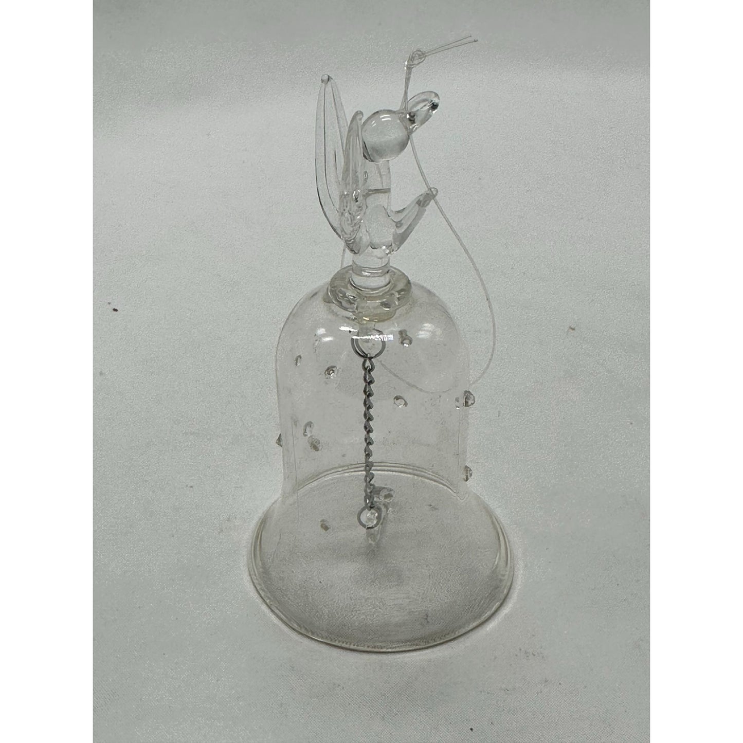 Vintage Glass Bell with Glass Angel on Top Dinner Bell Clear Collectible