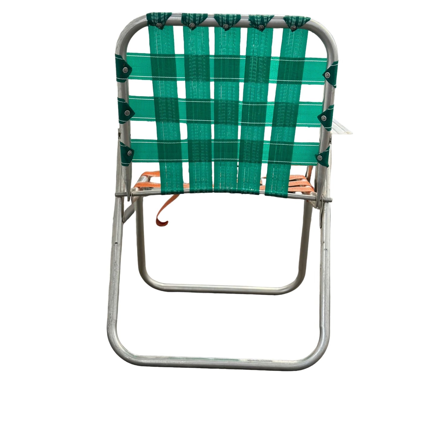 Vintage Webbed Aluminum Frame Folding Lawn Patio Chair Green Orange