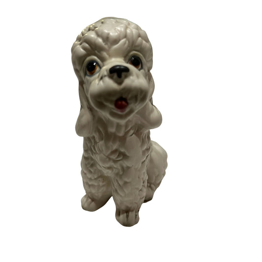 Vintage Ceramic Sitting French Poodle Figurine Off White Elegance Collectible