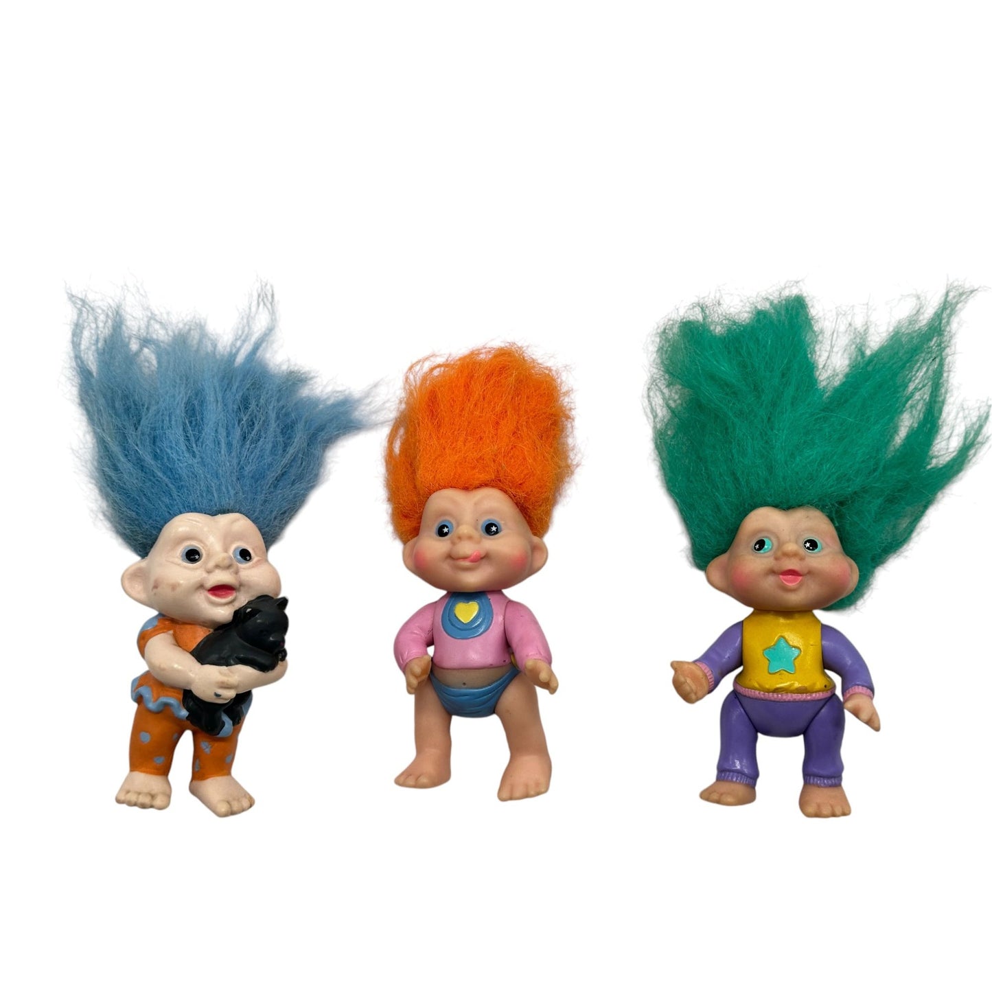 Vintage 1980s Magic Trolls By Applause Inc. Set Of 3 Blue Green & Orange Hair