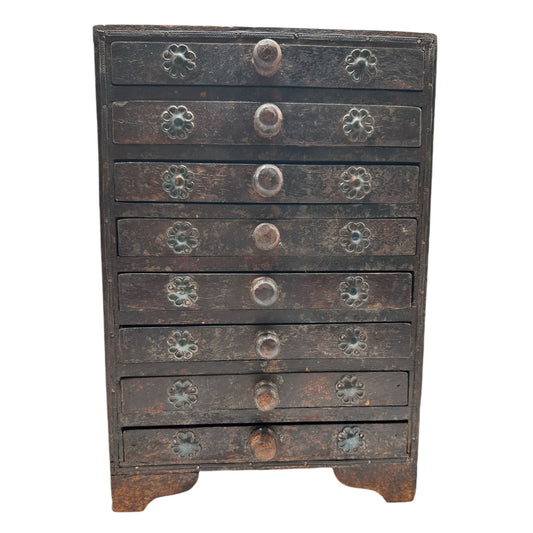 Hindu Asian 8 Drawer Wooden Metal Handmade Jewelry Spice Organizer Cabinet