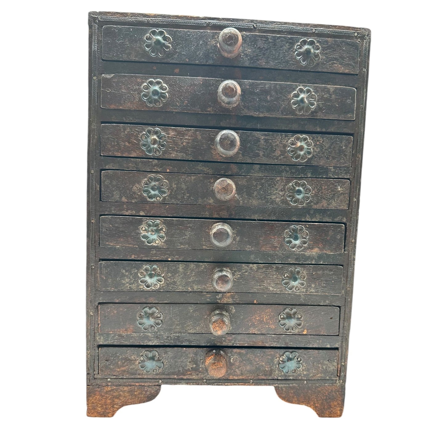 Hindu Asian 8 Drawer Wooden Metal Handmade Jewelry Spice Organizer Cabinet