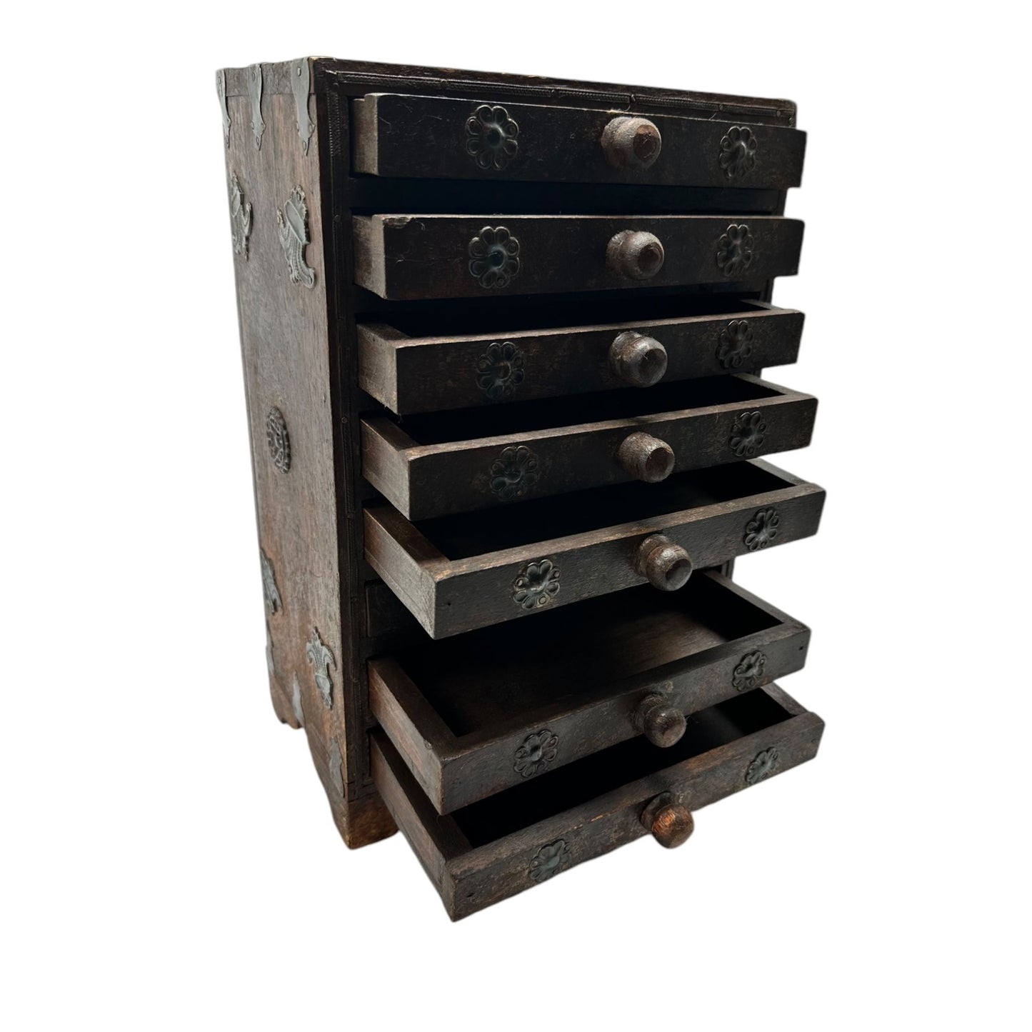 Hindu Asian 8 Drawer Wooden Metal Handmade Jewelry Spice Organizer Cabinet