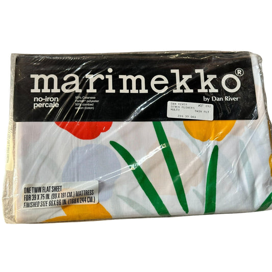 Vintage Marimekko One Twin Flat Sheet Seven Flowers Design New Multicolor NOS