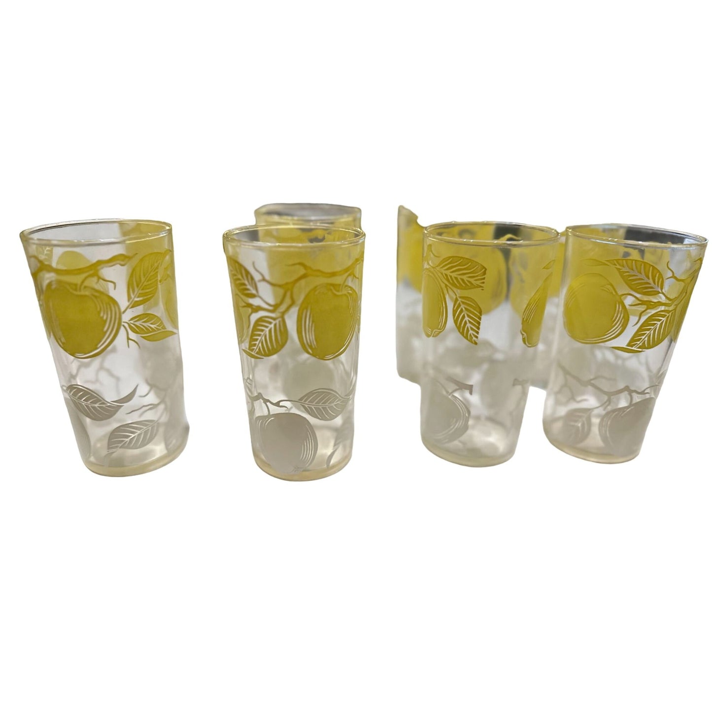 Vintage Gold Yellow White Apple Bar Cocktail Juice Glass Tumblers Set of 8