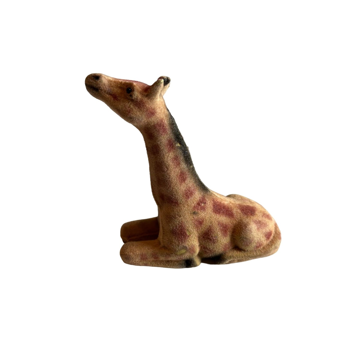 Vintage Flocked Sitting Giraffe Figurine Rare Collectible Hongkong 4.5" x 1"