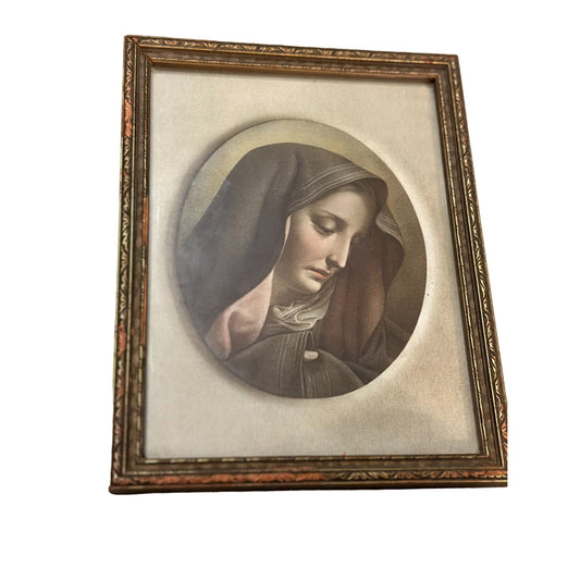 Vintage Framed Picture of Mama Mary Mother of Jesus Wall Hanging 8 3/4"x6 3/4"