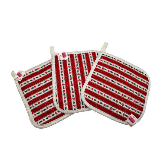 Vintage Woolworth's Christmas Potholders Set of 3 White Green & Red New with Tag