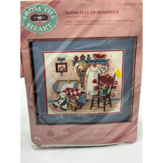 Vintage 1989 From The Heart Room Full Of Memories Teddy Needlepoint Kit 14"x12"