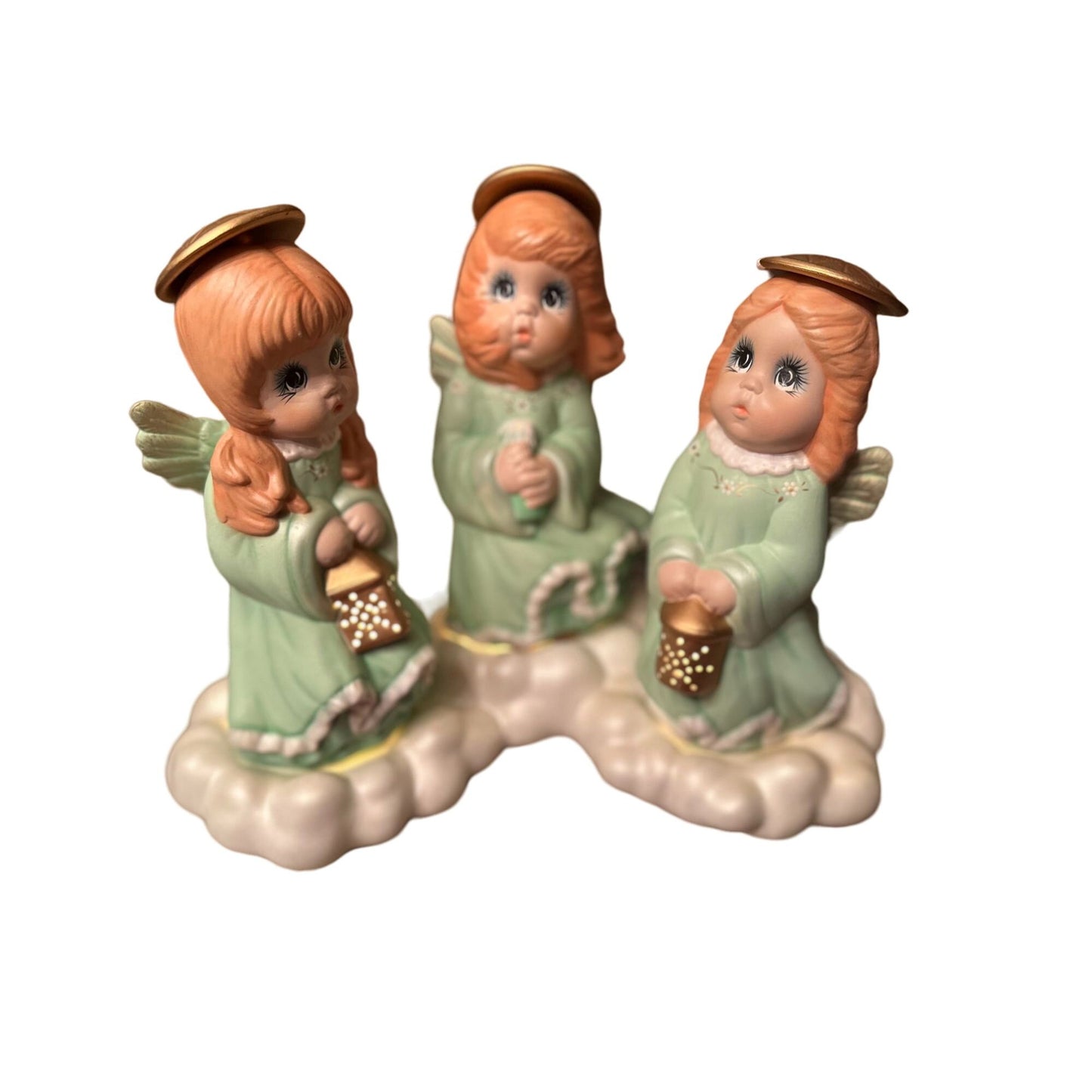 Vintage 1986 Set of 3 Large Angels on Clouds Tealight Holder Figurines Rare