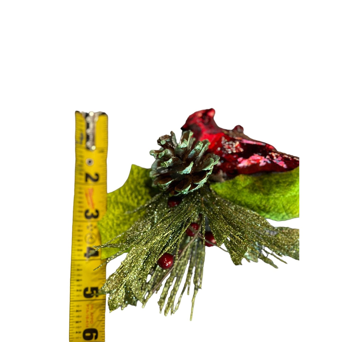 Pinecone Feather Red Bird Ornament Delicate Beauty for Holiday Decor 6" x 5.5"