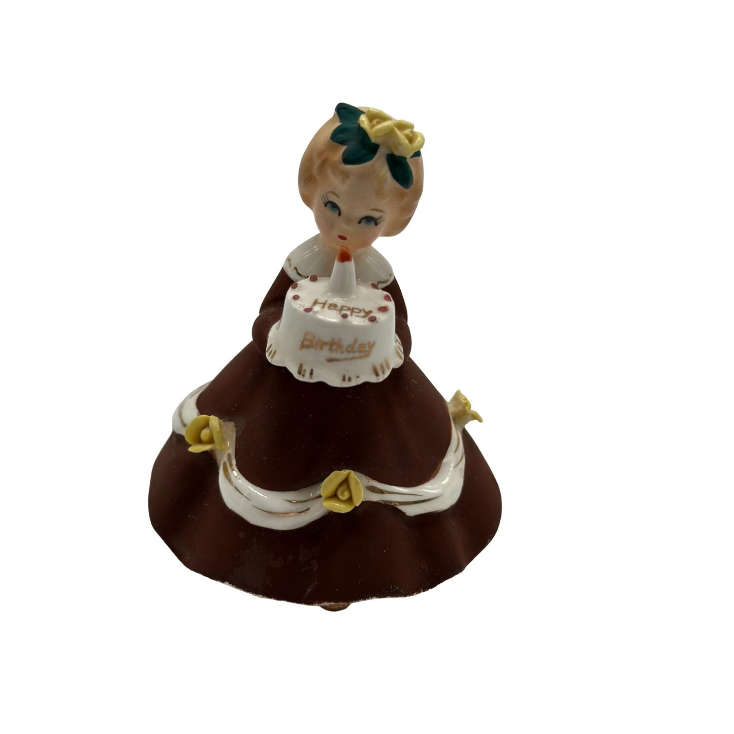 Vintage Shafford 1950 Happy Birthday Girl Cake Brown Dress 1950 Figurine Japan