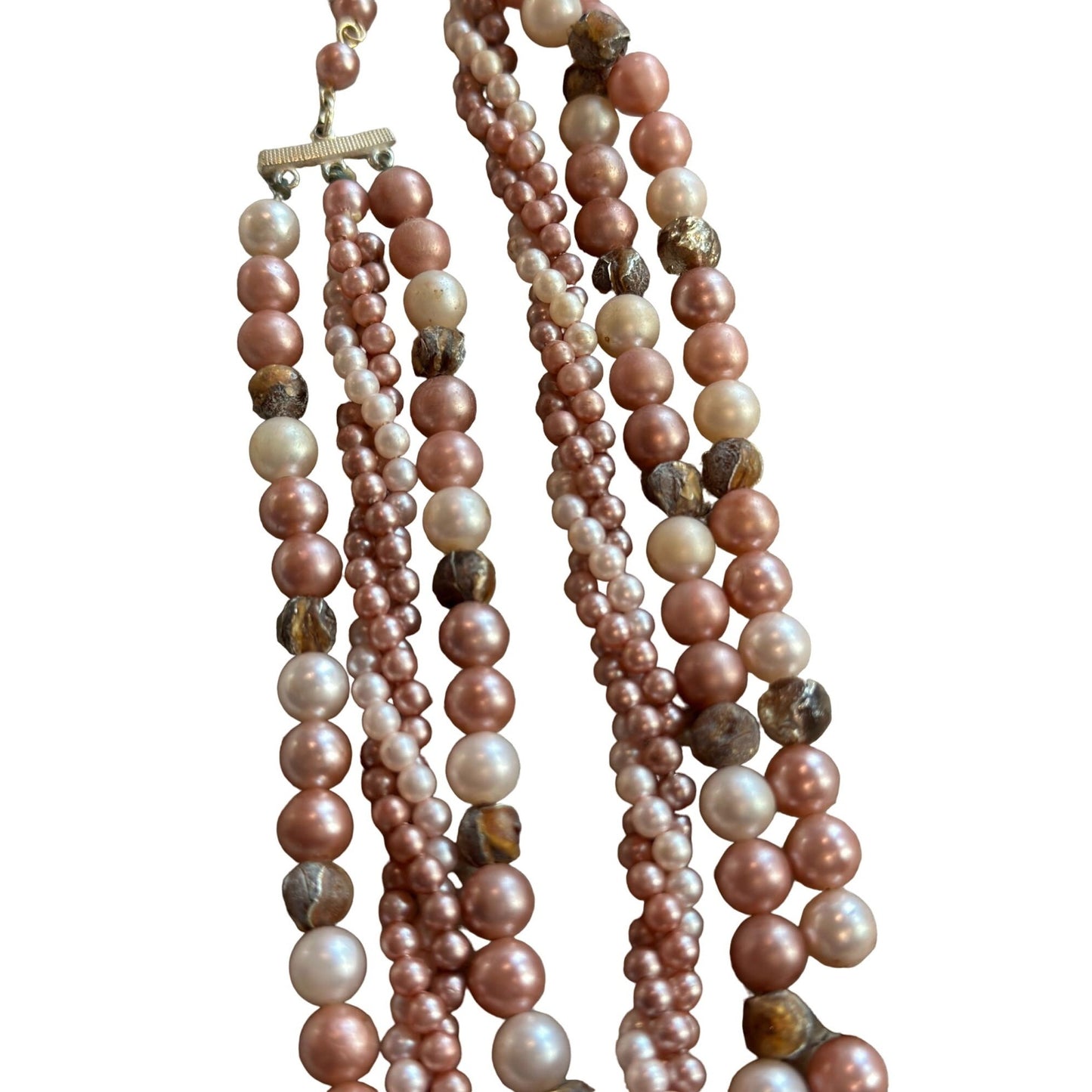 Vintage Womens Multi Strand Peach Cream Faux Pearl Necklace Classic Jewelry