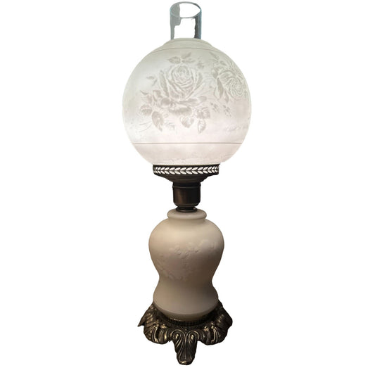 Vintage Double Globe Milk Glass Gone with the Wind Footed Table Lamp Light