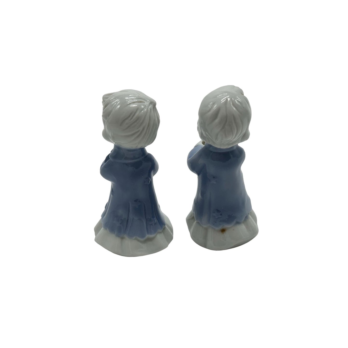 Vintage Blue & White Porcelain Choir Boy & Girl Candle Stick Holders 1980 4"x2"