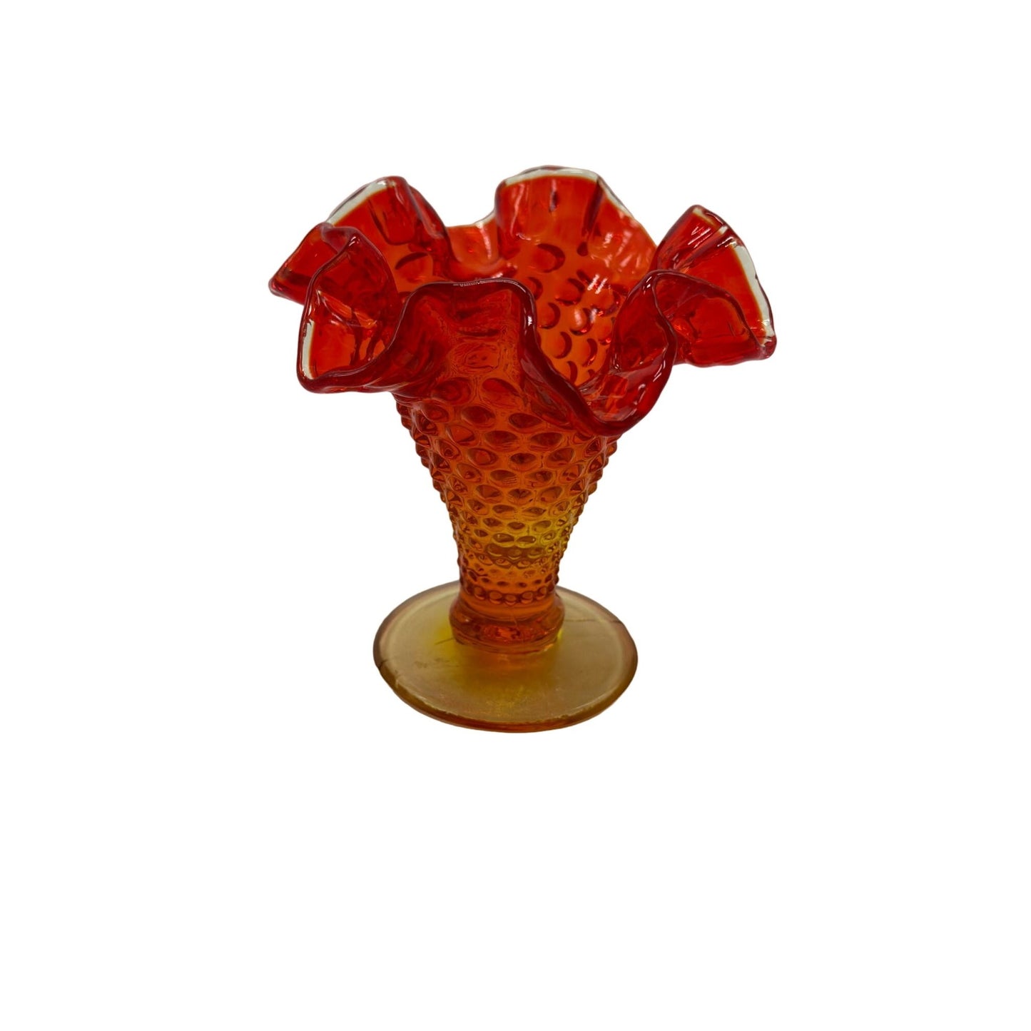 Vintage 1970 Fenton Amberina Hobnail Orange Red Small Glass Mini Vase 2"x3.5"