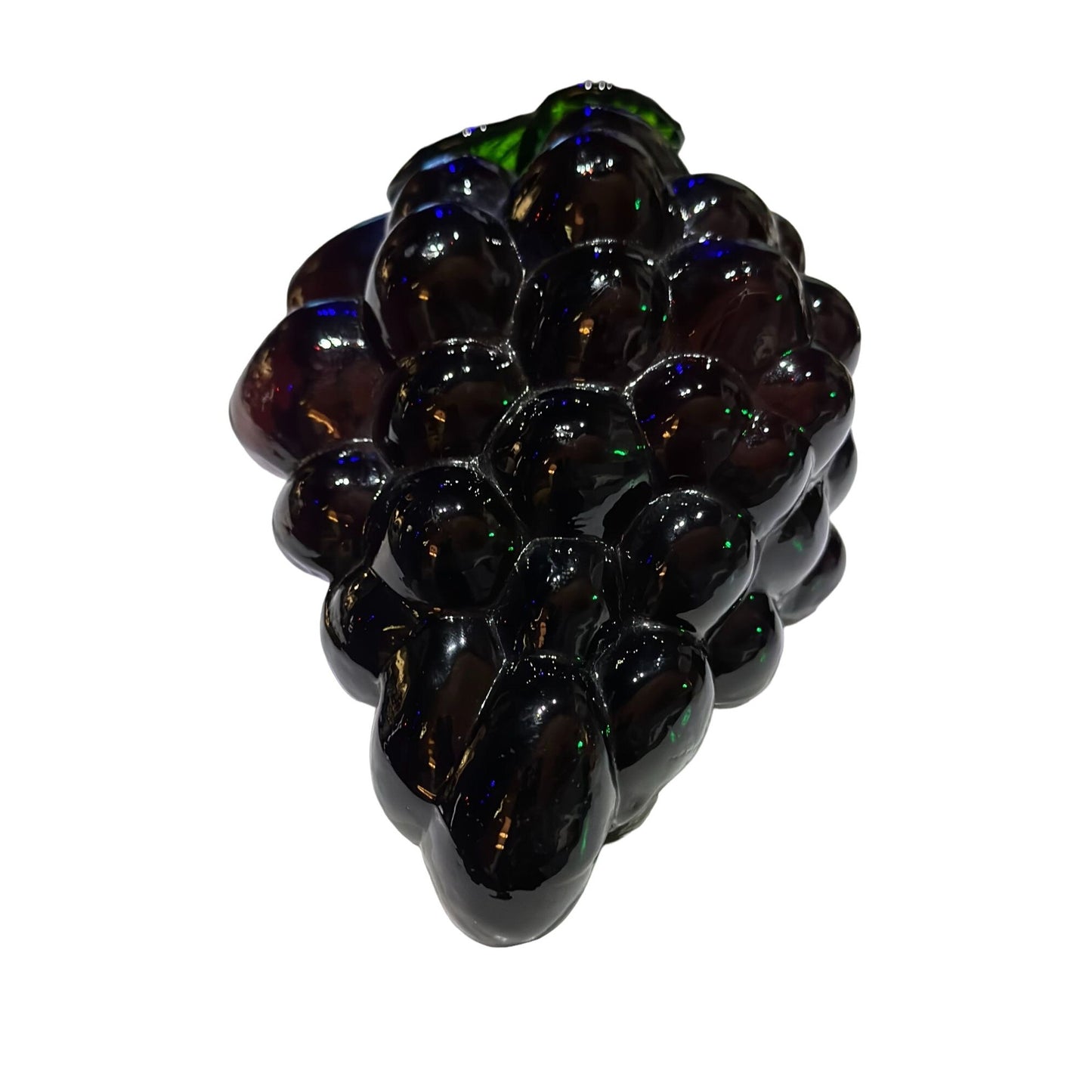 Vintage Art Glass Blown/ Molded Purple Grape Cluster w/Green leaf/Stem Rare