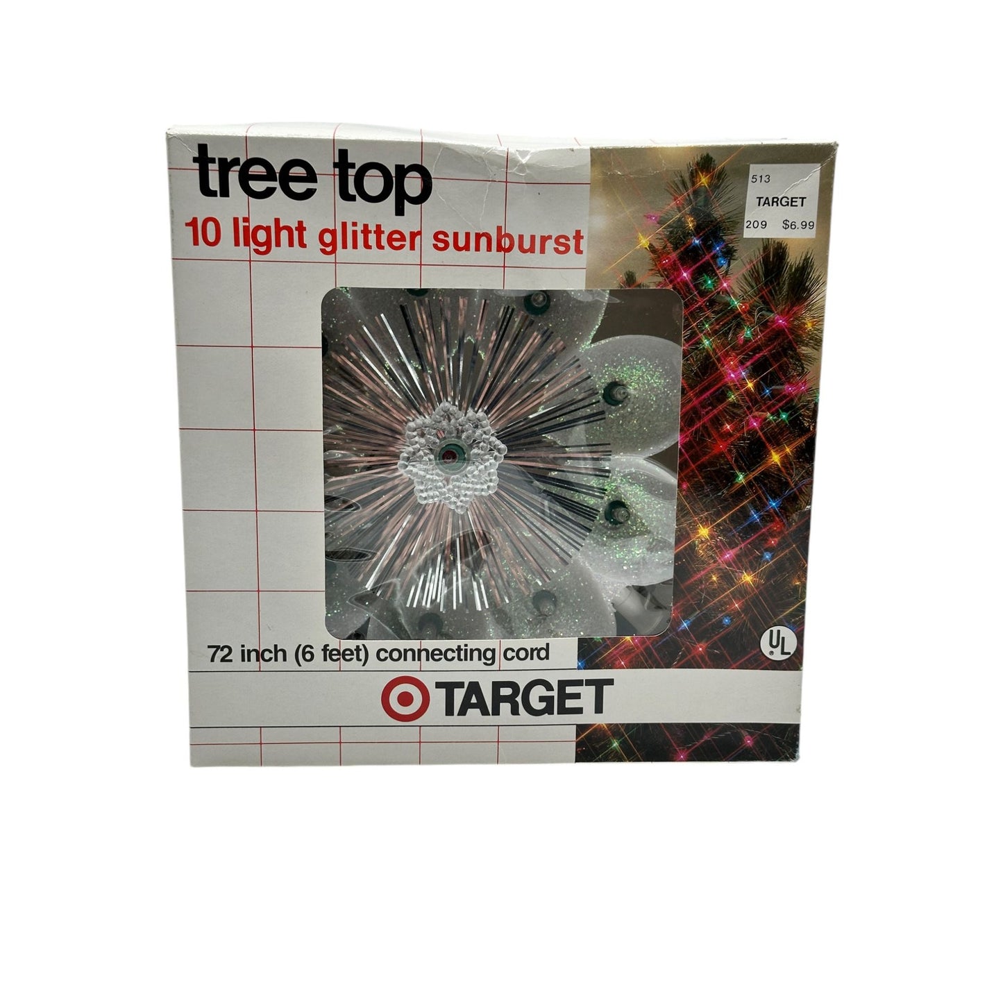 Retro Light-Up Flower Tree Topper 1960s Electric Glitter Holiday Decor Shiny Silver & White Petals Plug-In