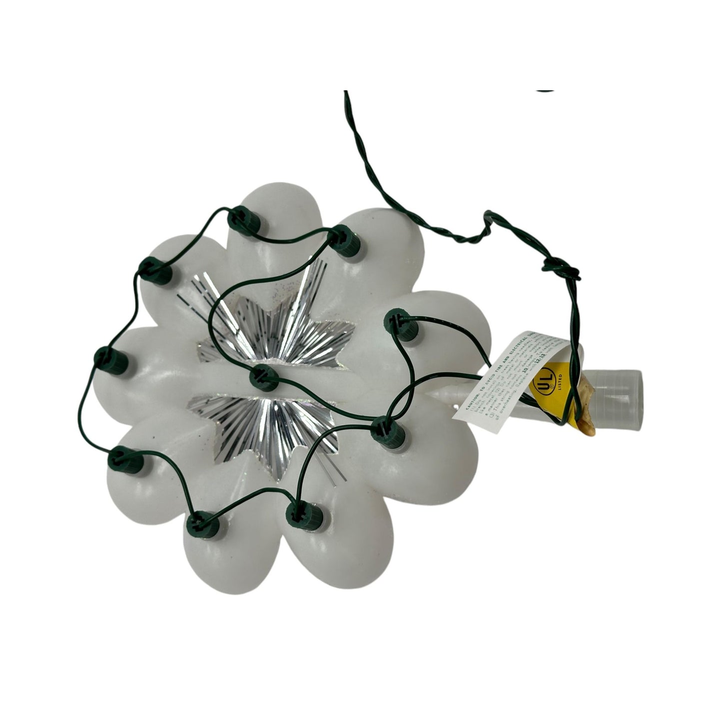 Retro Light-Up Flower Tree Topper 1960s Electric Glitter Holiday Decor Shiny Silver & White Petals Plug-In