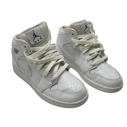 Nike Air Jordan 1 Mid Shoes Size 5Y White Leather Youth Sneakers